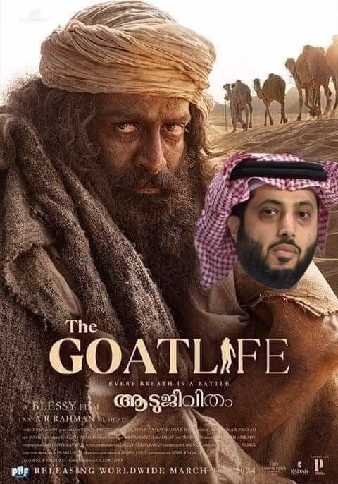 الفيلم دا صادم جدا ، وبيحكي واقع منسي ومدفون ومغيب عن الأنظار وهو ان ظروف الشغل في السعوديه كانت استعـبا'د وسخـره للبشر ، لما الفن يحب يوصل رسالة بالصعوبة البالغة دي يمكن تغير ثقافة شعوب ونمط حياة شعوب أخري ،
حقيقي فيلم يستحق المشاهدة برافو السينما الهندية 
نرجو من السيد تركي ال الشيخ عمل فيلم يرد علي هذا التشو يه الواضح 
 #thegoatlife 👌🏻